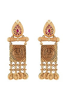 Antique Gold Finish Red Hydro Ruby Earrings