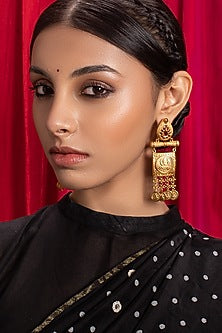 Antique Gold Finish Red Hydro Ruby Earrings