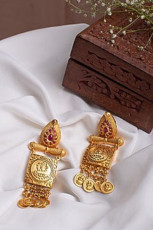 Antique Gold Finish Red Hydro Ruby Earrings