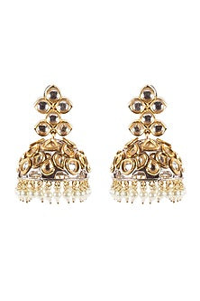 Antique Gold Finish Kundan Polki Jhumka Earrings