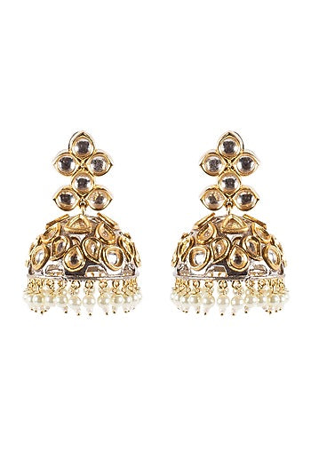 Antique Gold Finish Kundan Polki Jhumka Earrings