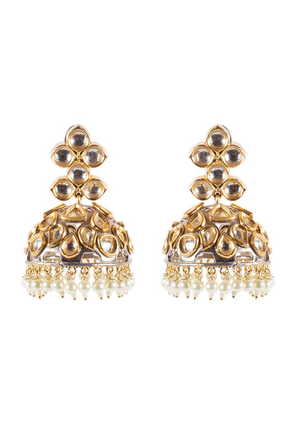 Antique Gold Finish Kundan Polki Jhumka Earrings