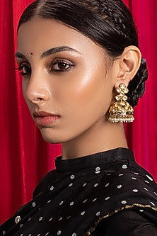 Antique Gold Finish Kundan Polki Jhumka Earrings