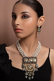 Gold Finish Meenakari Pendant Necklace Set