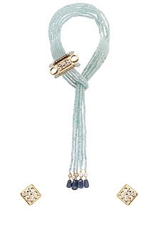 Gold Finish Blue Agate Beaded Meenakari Necklace Set