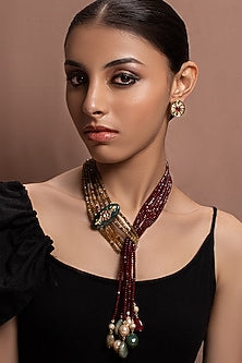 Gold Finish Agate Beaded Handcrafted Necklace Set