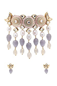 Gold Finish Kundan Polki Necklace Set