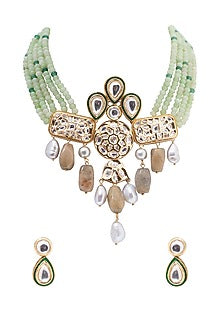 Gold Finish Pearl & Beaded Necklace Set