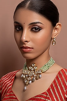 Gold Finish Pearl & Beaded Necklace Set
