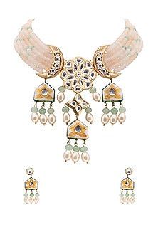 Gold Finish Kundan Polki & Agate Beaded Necklace Set