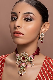 Gold Finish Meenakari Choker Necklace Set