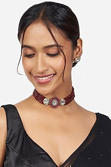 Gold Finish Beaded Choker Necklace Set