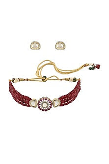 Gold Finish Beaded Choker Necklace Set