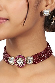 Gold Finish Beaded Choker Necklace Set