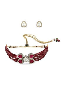 Gold Finish Beaded Choker Necklace Set