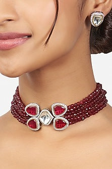 Gold Finish Beaded Choker Necklace Set