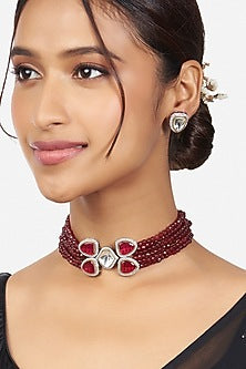 Gold Finish Beaded Choker Necklace Set