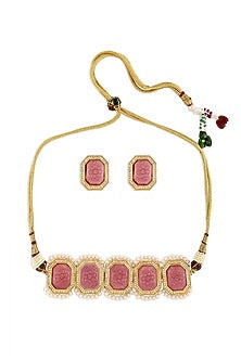 Gold Finish Pink Hydro Stone Necklace Set