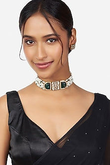 Gold Finish Hydro Kundan Polki Necklace Set