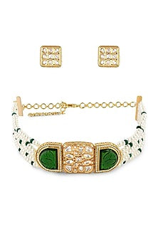 Gold Finish Hydro Kundan Polki Necklace Set