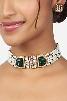 Gold Finish Hydro Kundan Polki Necklace Set