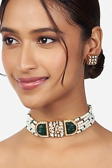 Gold Finish Hydro Kundan Polki Necklace Set