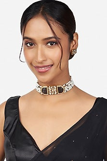 Gold Finish Pearl Choker Necklace Set