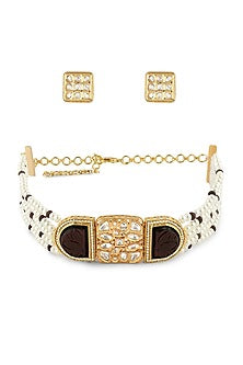 Gold Finish Pearl Choker Necklace Set