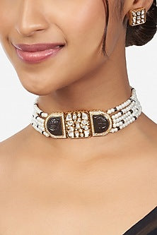 Gold Finish Pearl Choker Necklace Set