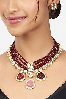 Gold Finish Beaded Necklace Set