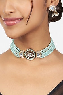 Gold Finish Hydro Kundan Choker Necklace Set