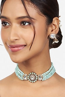 Gold Finish Hydro Kundan Choker Necklace Set