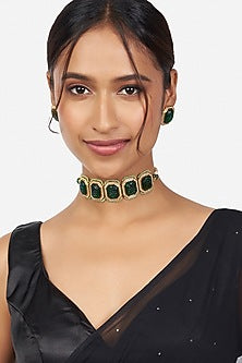 Gold Finish Carved Hydro Stone Necklace Set