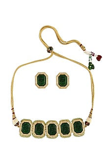Gold Finish Carved Hydro Stone Necklace Set