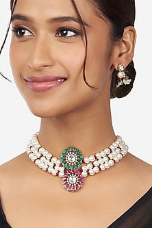 Gold Finish Choker Necklace Set