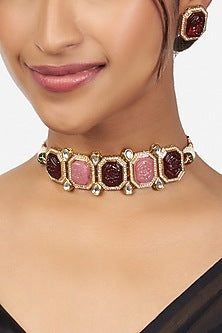Gold Finish Austrian Zirconia Handcrafted Necklace Set