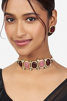 Gold Finish Austrian Zirconia Handcrafted Necklace Set