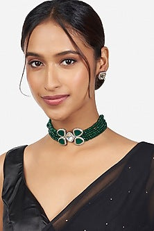 Gold Finish Necklace Set With Zirconia