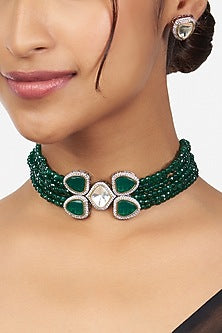 Gold Finish Necklace Set With Zirconia