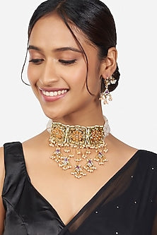 Gold Finish Hydro Stone Enameled Necklace Set