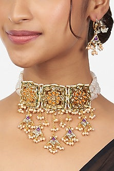 Gold Finish Hydro Stone Enameled Necklace Set