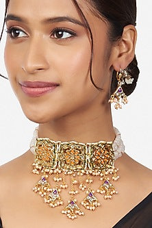 Gold Finish Hydro Stone Enameled Necklace Set