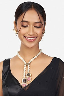 Gold Finish Pearl Beaded Necklace Set