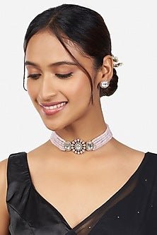 Gold Finish Necklace Set With Hydro Kundan Polki