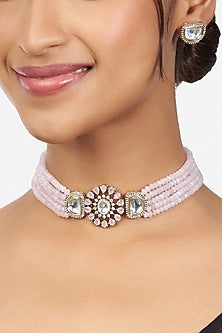 Gold Finish Necklace Set With Hydro Kundan Polki