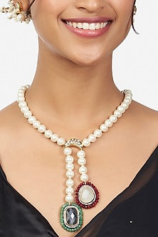 Gold Finish Pearl Beaded Necklace Set