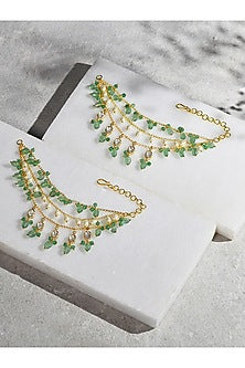 Gold Plated Kundan Polki & Green Agate Drop Kaan Chain Earrings