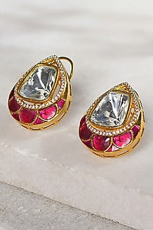 Gold Plated Kundan Polki Stud Earrings
