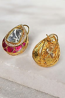 Gold Plated Kundan Polki Stud Earrings