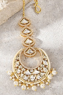 Gold Plated Kundan Polki & Pearl Maangtikka